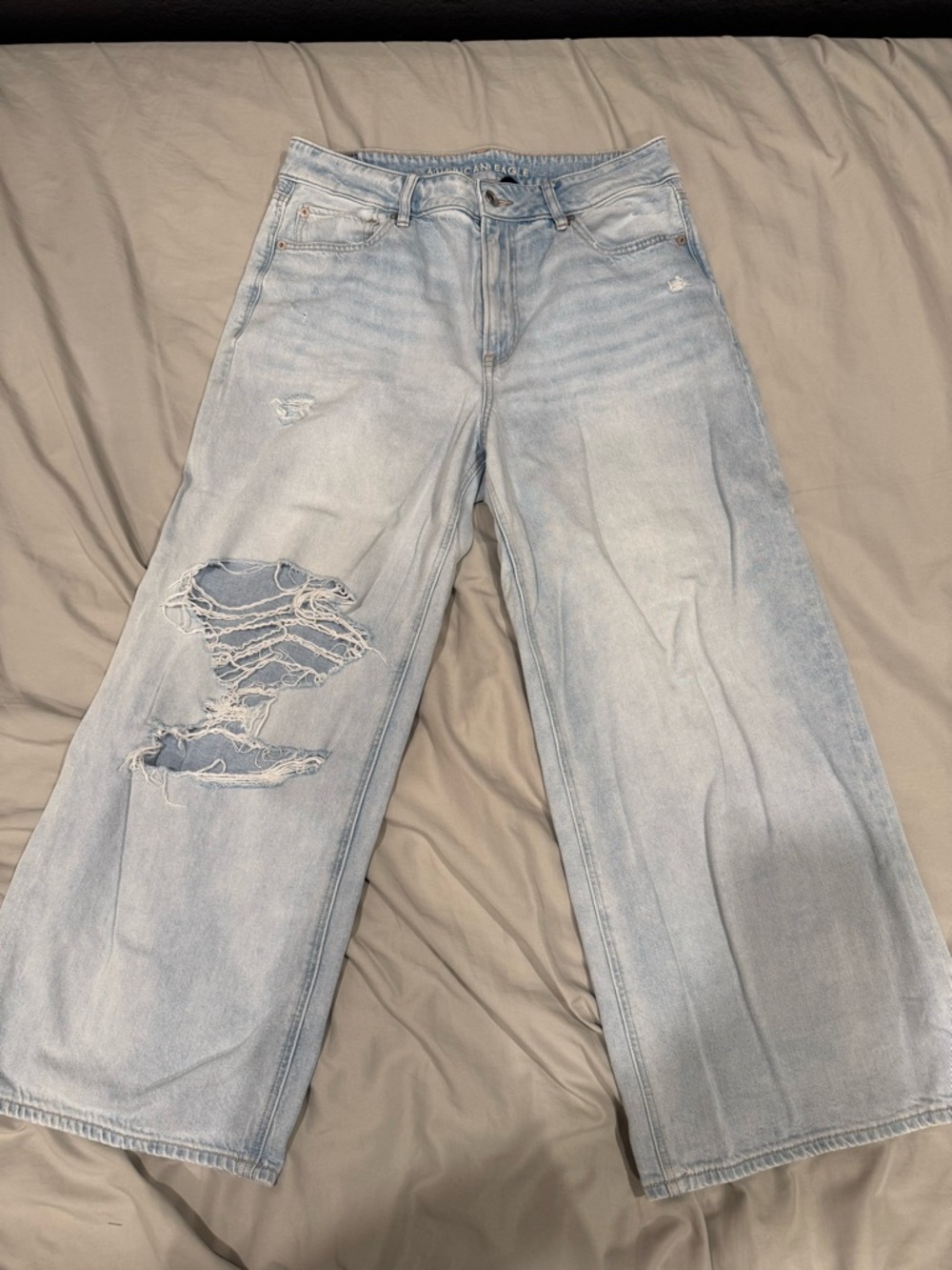 American Eagle Outfitters Light Blue Distressed Wide Leg Jeans